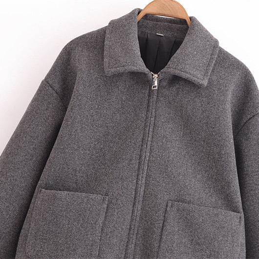 Fashionable Shirt-Collar Short Jacket with Pockets for Women