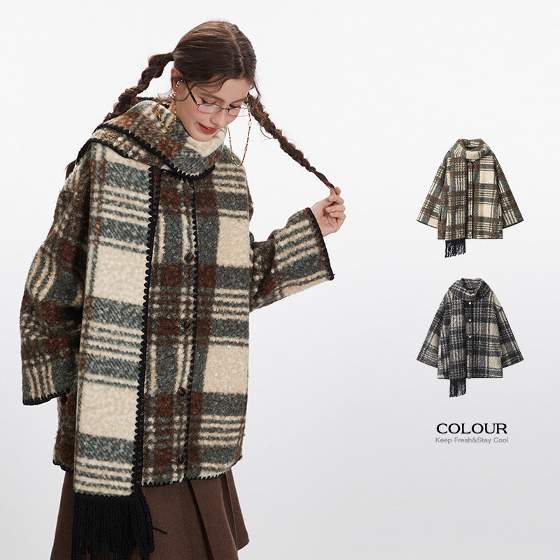 Winter Scarf Collar Design Warm All-matching Coat For Women