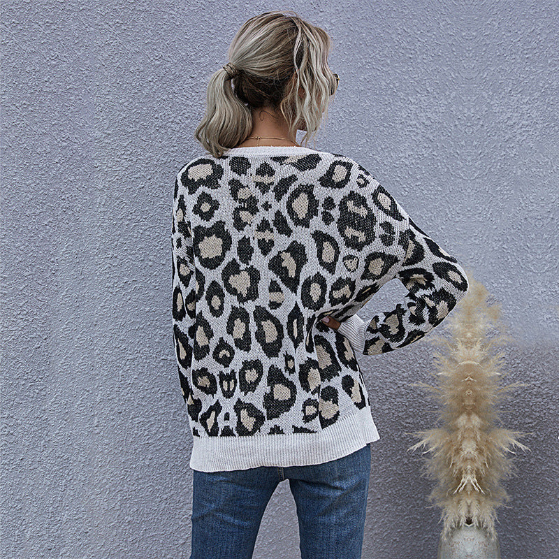 European And American Style Leopard Print Knitted Pullover