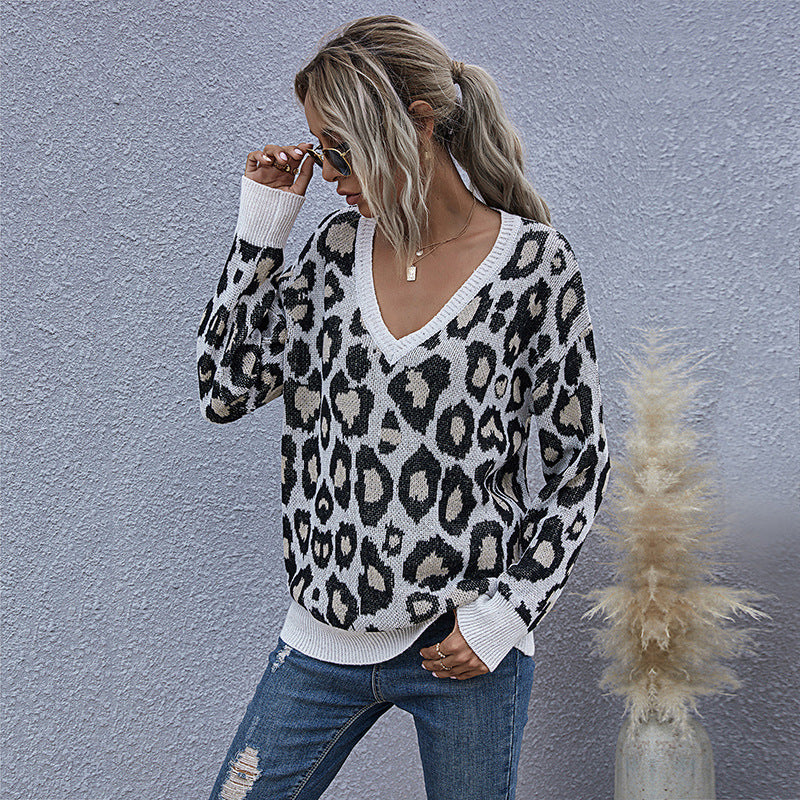 European And American Style Leopard Print Knitted Pullover