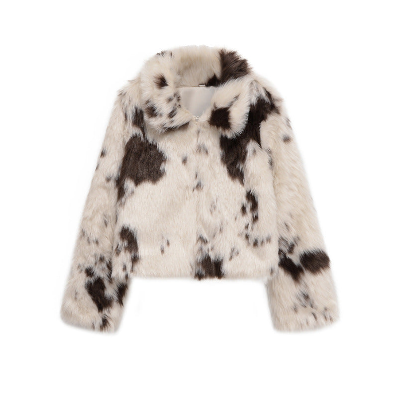 Chic Women’s Faux Fur Animal Print Outerwear
