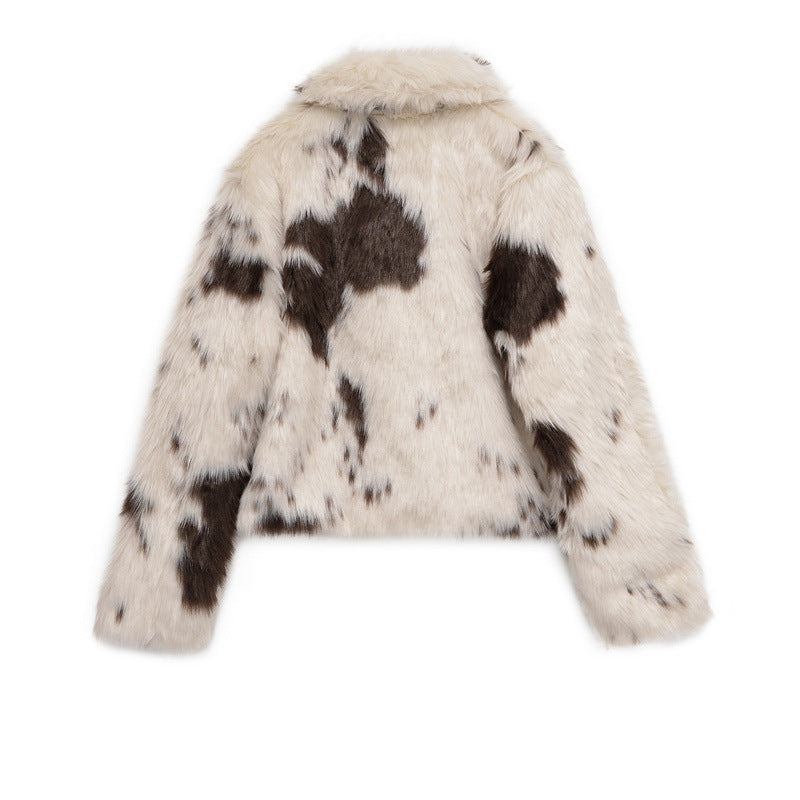 Chic Women’s Faux Fur Animal Print Outerwear