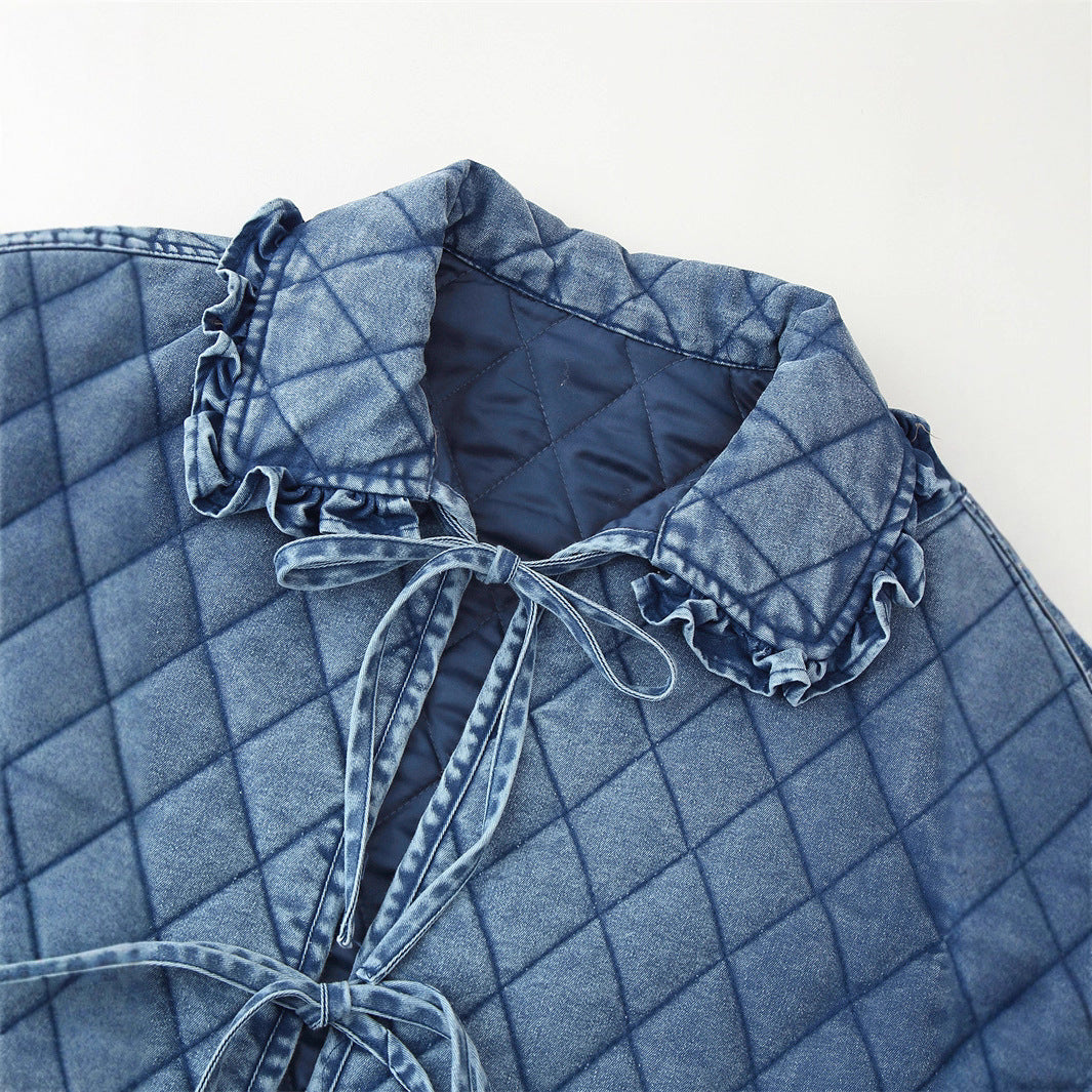 Chic Long Sleeve Denim Jacket with Washed Finish & Ear Trim