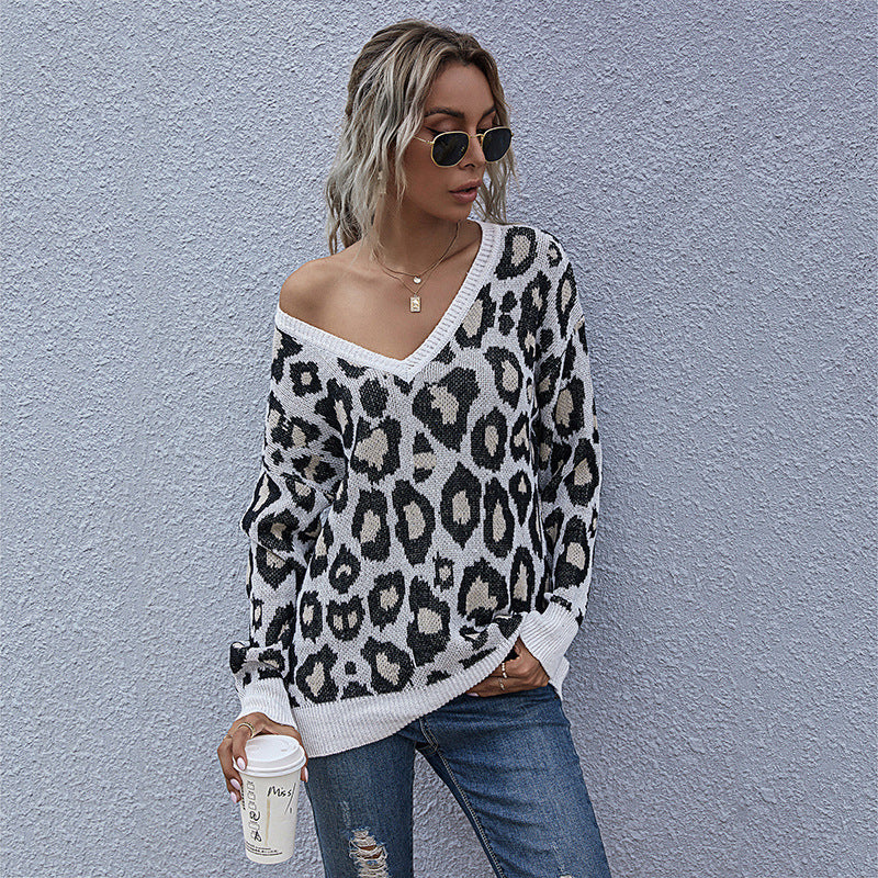 European And American Style Leopard Print Knitted Pullover